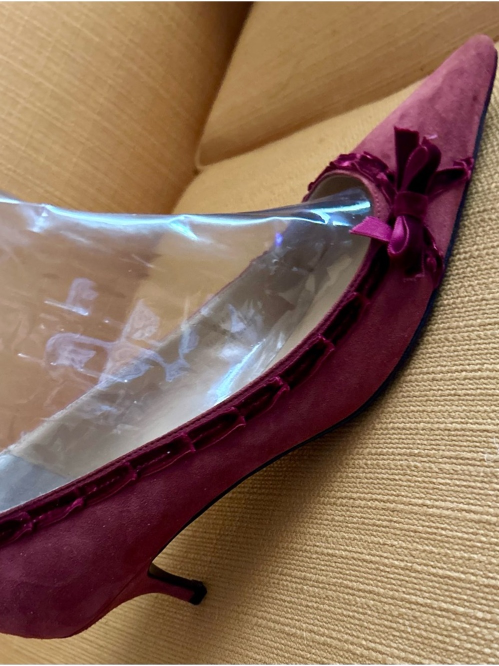 Women’s Suede Pointed-Toe J CREW Kitten Heels in Plum BurgundyVelvet Piping